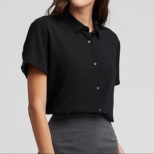 Uniqlo Black Short Sleeve Raton Blouse (L)